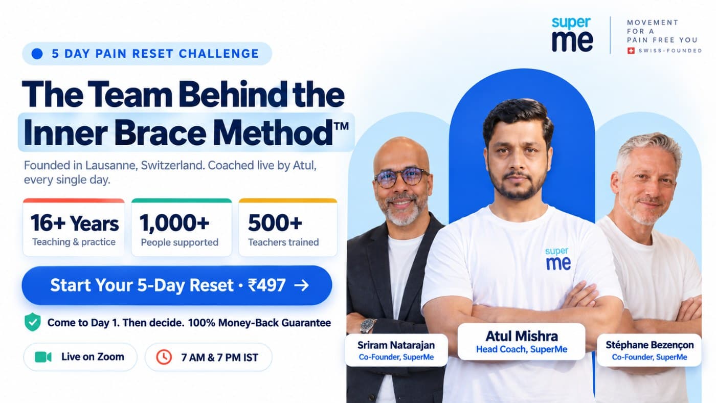 The team behind the Inner Brace Method: Atul Mishra with SuperMe co-founders Sriram Natarajan and Stéphane Bezençon.